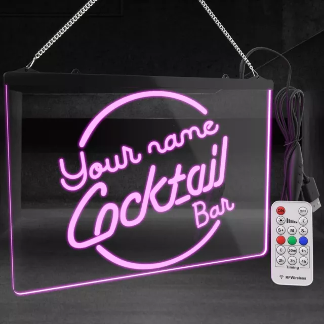 Custom Name Cocktail Bar LED Light Up Sign Wall Display Retail Home Gin Pub Neon