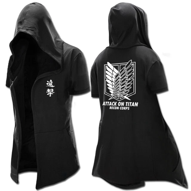 Anime sleeve Coat Attack on Titan Short Unisex Hoodie Black Jacket Windbreaker
