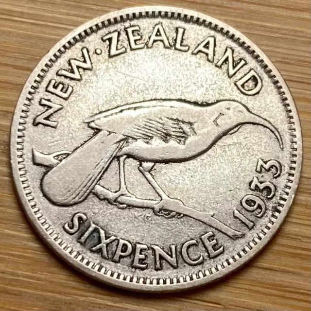 Piece De 6 Pence Argent 1933 New Zealand (1209)