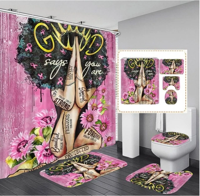 Romantic Sunflower Black Girl Bathroom Sets, Shower Curtain Sets