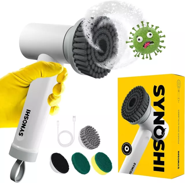 SYNOSHI | Electric Spin Scrubber, Power Cleaning Brush with 3 Replaceable Cleani