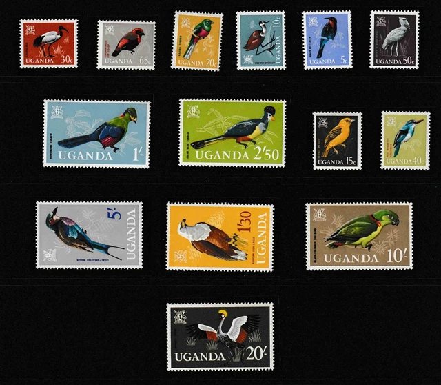 Uganda 1965 Vögel Komp-Satz MNH außer 20 Schilling MH ( mit falz) Siehe Photo !