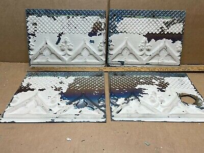 4pc Lot of 12" by 9" Antique Ceiling Tin Metal Reclaimed Salvage Art Craft