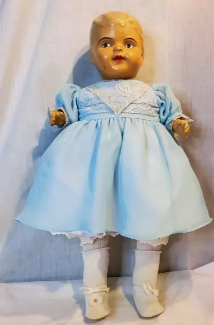 Antique A. D. Co. composition baby doll blue dress 21''