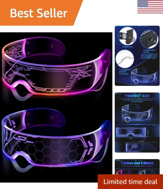 2 Pairs LED Visor Glasses - 7 Colors, 4 Flash Modes - Honeycomb Luminous Glasses