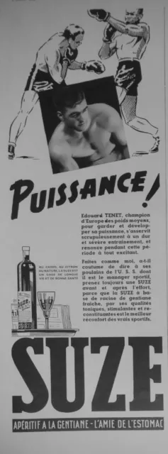 Publicité De Presse 1939 Suze Apéritif A La Gentiane - E.tenet Boxe -Advertising