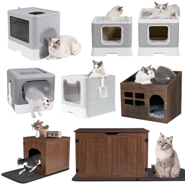 LARGE HOODED CAT Litter Tray Box Enclosure Furniture Self Cleaning