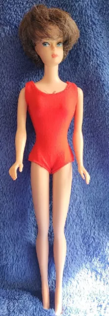 Vtg S Bubble Cut Barbie Doll Brunette Wearing Her Original Red Swim Suit Picclick