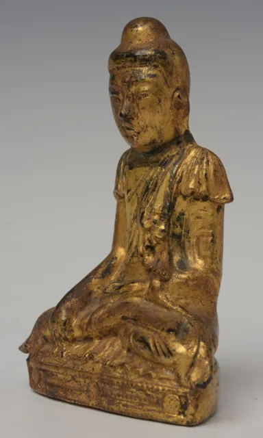 19th Century, Mandalay, Antique Burmese Wooden Seated Lotus Buddha 6