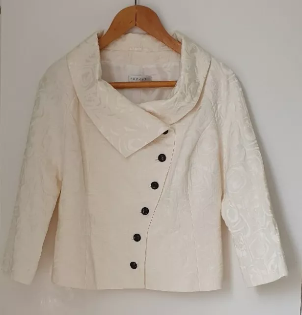 ❀ڿڰۣ❀ PRECIS PETITE Ivory JACQUARD BROCADE Ladies COWL COLLAR JACKET ~ Size 14 ❀