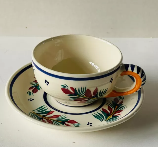 Tasse  Et  Sous Tasse En Faience De Quimper Hb