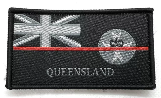 QLD Thin Red Line, Woven Fire Patch, State Flag, Hook Rear, TRL, 1 x Item