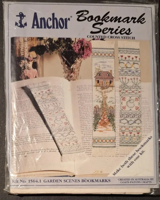 COUNTED CROSS STITCH BOOKMARK KIT - Anchor brand - MAKES 2 - GARDEN SCENES