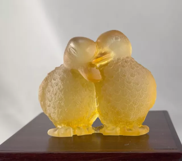 Daum France Crystal Love Ducklings Yellow Crystal Pate De Verre Signed