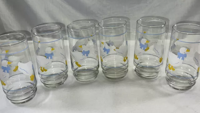 Vintage Libbey Country Goose Glasses Set of 6 Blue Ribbon Drinking Cups Tumbler