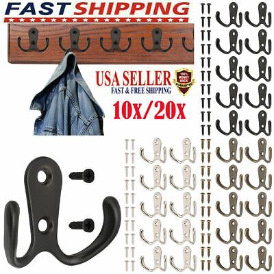 10/20pcs Double Coat Hooks Metal Wall Mounted Hat Hook Towel Clothes Hangers USA