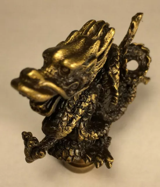 New 2 5/8" Oriental Dragon Cast Metal Lamp Harp Finial w/ Antique Finish #LF077A 2