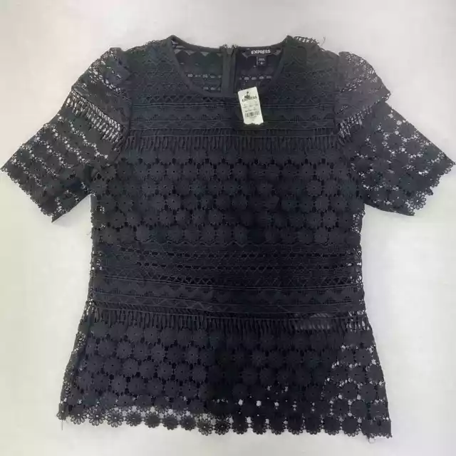 NWT Lace Overlay Women's Express Black Polyester Blouse - Size S