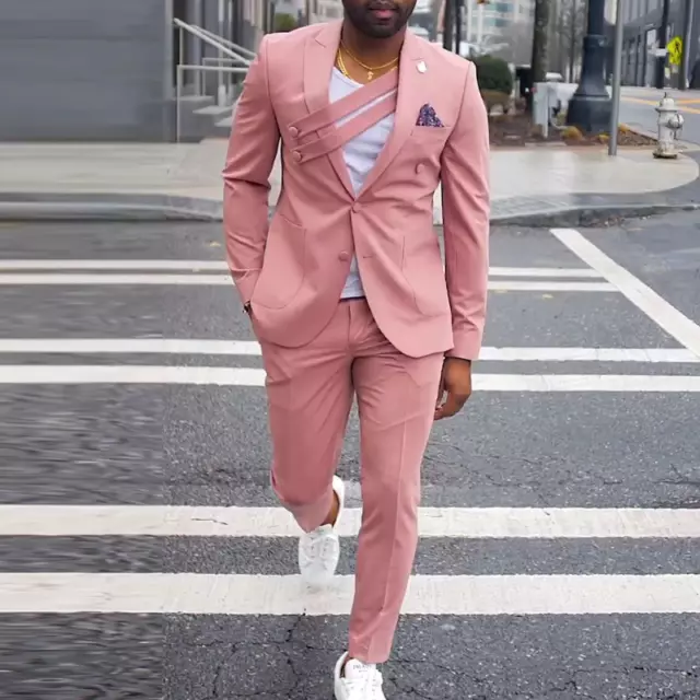 Men's Slim Fit Casual Suit Jacket Pants Set Wedding Prom Party Dinner Dress Sets