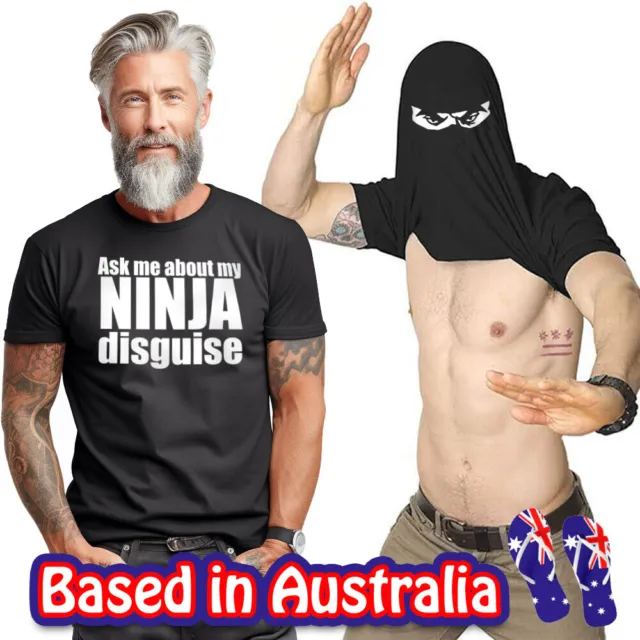 Mens Ask Me About My Ninja Disguise Flip T shirt Funny Costume Graphic Humour AU