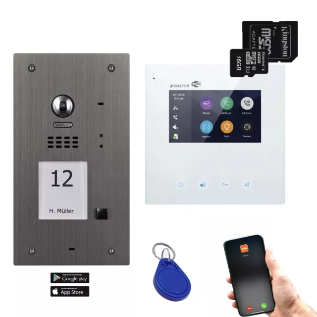 BALTER EVIDA Silber RFID Video Türstation 4.3" Wifi Monitor 1 Familienhaus APP