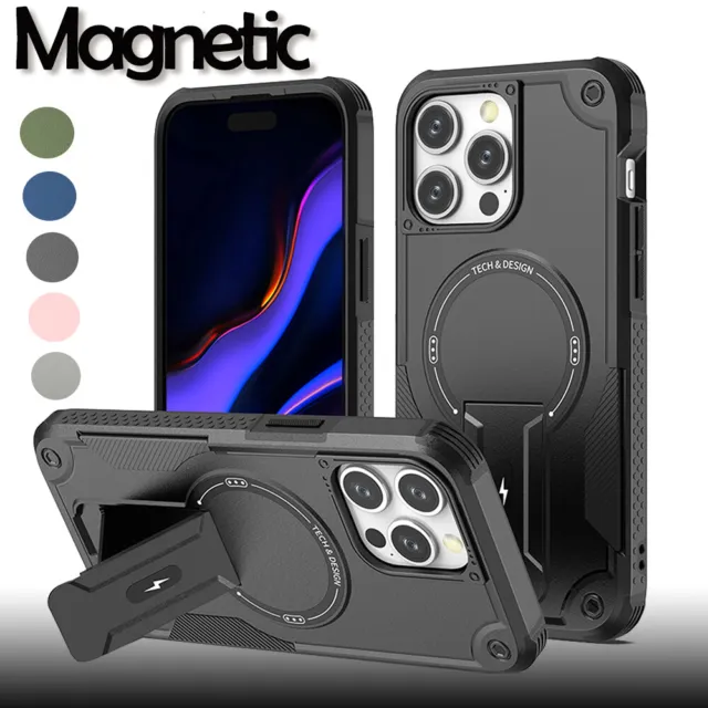 Magsafe Shockproof Case For iPhone 12 13 14 15 Pro Max Stand Holder Bumper Cover