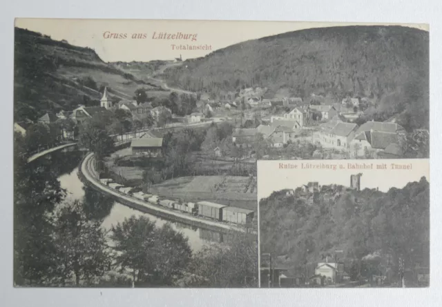 Cpa Moselle 57 : Gruss Aus Lützelburg / Totalansicht / Ruine U. Bahnhof Tunnel