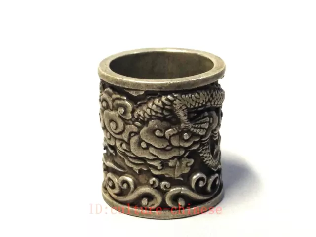 Collect Old China Tibet Silver Sculpture Force Dragon Thumb Ring or Pendant Gift 3