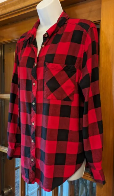 Arizona Jean Co Black Red Buffalo Plaid Flannel Shirt Button Down Shirt  size XL
