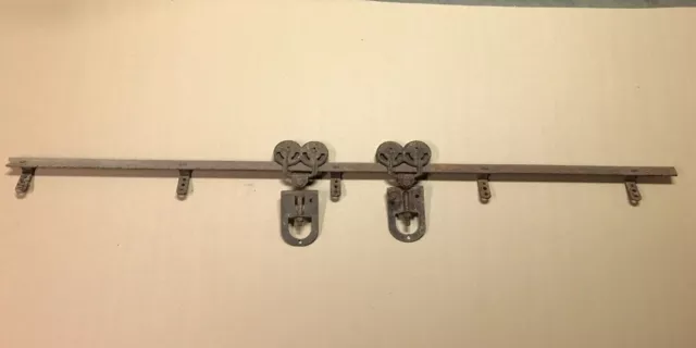 Antique Barn Door Slider Sure Grip Double Rollers With 6' Track VTG Old 905-22B