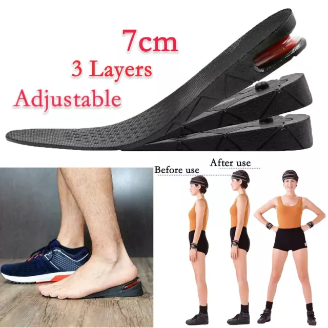 7cm Men Air Cushion Heel Shoe Insole Insert Increase Taller Height Lift 3-Layer.