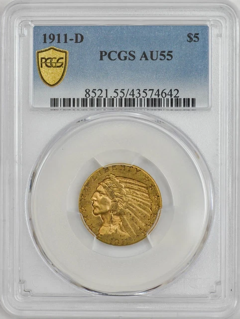 1911-D $5 Gold Indian AU55 Secure PCGS 946942-3