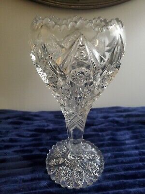 Imperial EAPG Thunderbolt vase 12.5"  Large  Heavy American Brilliant Cut Glass