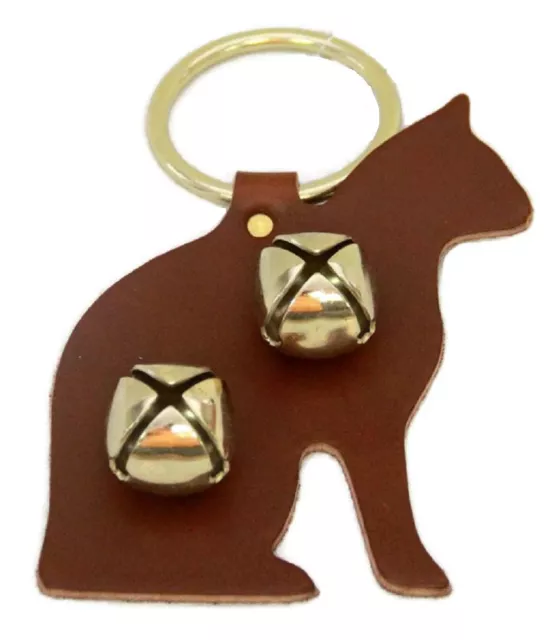 BROWN LEATHER CAT DOOR CHIME w/ SLEIGH BELLS - Amish Handmade in the USA