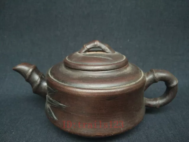 Old China Yi Xing Purple Clay Handmade Bamboo Teapot Pot Wonderful Collection