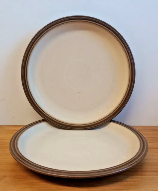 2 x Large Dinner Plates - Denby Pampas - 25.5cm / 10" - UK Stoneware Brown/Beige