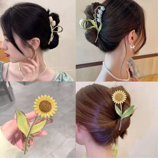 6PCS Women Large Hair Claw Clip Flower Clamp Metal Hairpin Set Hair Accessories 2