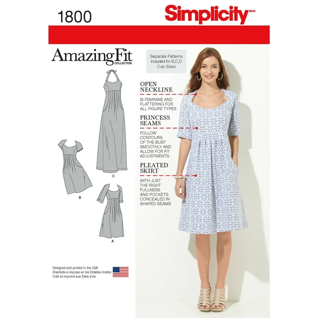 SIMPLICITY 1800 SZ 10-28W Empire Waist Princess Seam Dress Halter Raglan  Pattern $9.95 - PicClick