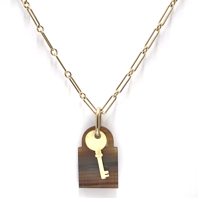 Sakae Hermes Amulet Padlock Gm Necklace Buffalo Horn Chain Gd Metal Fittings Acc