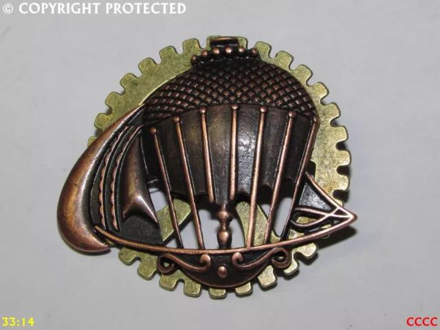 Broche insignia steampunk cobre globo aerostático piloto bronce engranaje