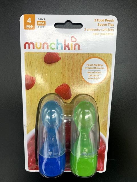 NEW - Munchkin - 2 Food Pouch Spoon Tips - Blue/Green *FREE SHIPPING*