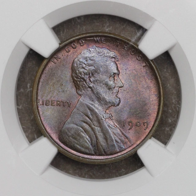 1909 VDB US Lincoln Wheat Cent NGC MS-65 Double-sided Toning Penny Mint State