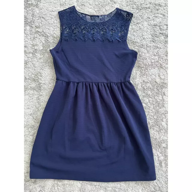 Soprano Womens Fit & Flare Dress Blue Stretch Short Sleeveless Lace Mini XL 3