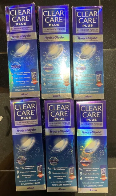 Lot Of 6 Clear Care Plus HydraGlyde Cleaning and Disinfecting Lenses Solution