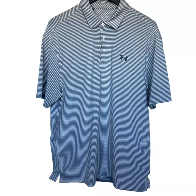 Under Armour Mens heatgear Gray/White Polo Golf Shirt Loose Size Large