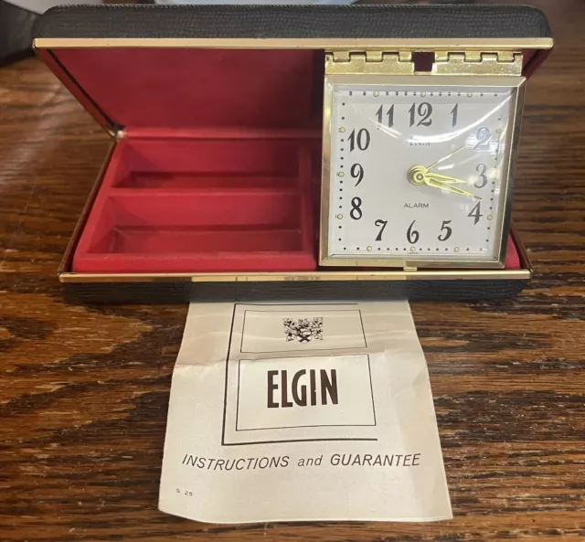 VINTAGE ELGIN WIND Up Travel Alarm Clock Jewelry Box 33.47