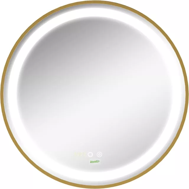 Round Illuminated Bathroom Mirror Gold Frame Dimmable 3 Colour Touch Sensor 60cm