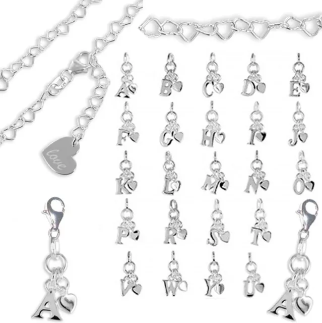 FUßKETTE / ARMKETTE CHARMS BUCHSTABEN ANHÄNGER HERZ SILBER 925 ECHT SCHMUCK NEU