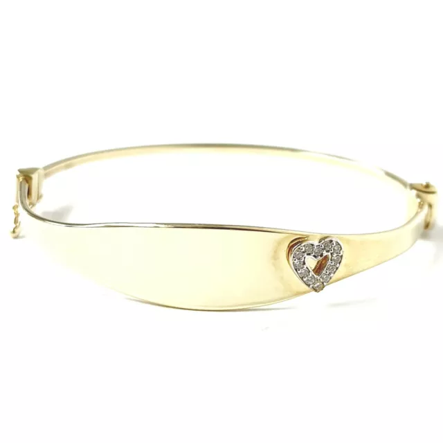 9ct Gold Baby Bangle Heart Identity ID Style Hallmarked Hinged Cubic Zirconia