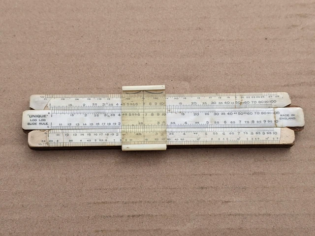 Vintage "Unique" Log Log Pocket Wooden Slide Rule - Made In England
